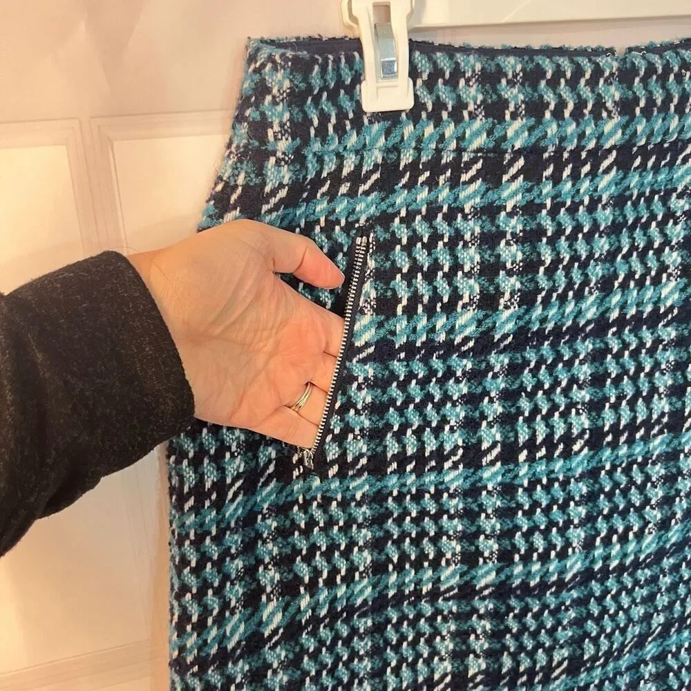 Loft blue teal tweed zipper pockets mini skirt size 12